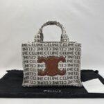 Celine Small Cabas Canvas White Tan Logo GHW