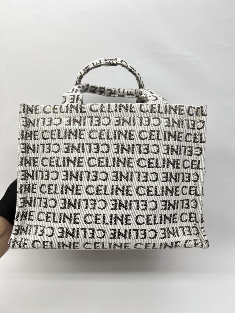 Celine Small Cabas Canvas White Tan Logo GHW