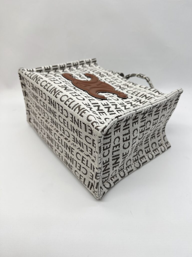 Celine Small Cabas Canvas White Tan Logo GHW