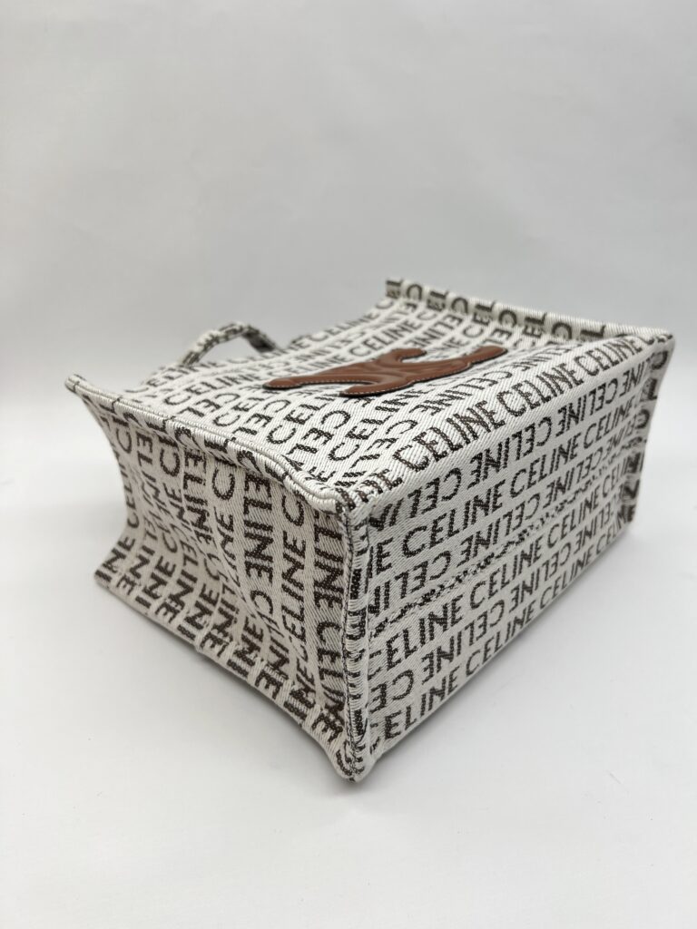 Celine Small Cabas Canvas White Tan Logo GHW