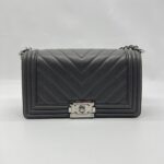 Chanel Boy 25 Chevron Black SHW