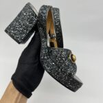 Gucci Lady Horsebit Platform Heels Soko Glitter Grey