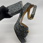 Gucci Lady Horsebit Platform Heels Soko Glitter Grey