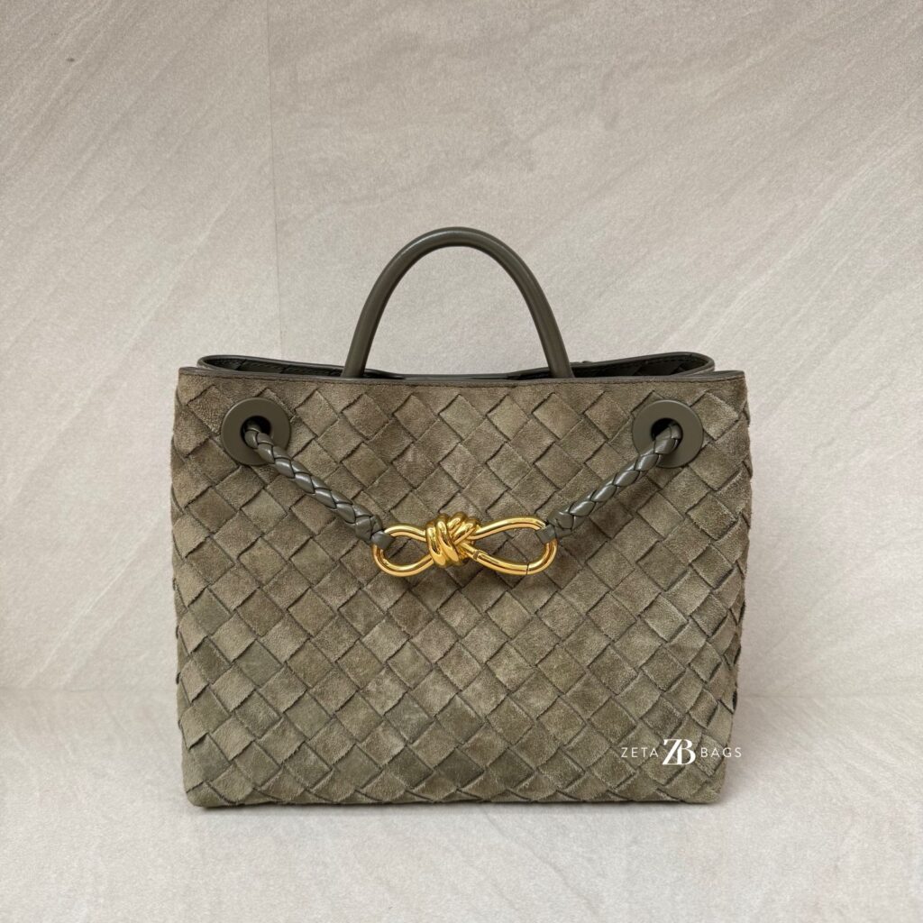 Bottega Veneta Small Andiamo Suede Intrecciato Cypress GHW