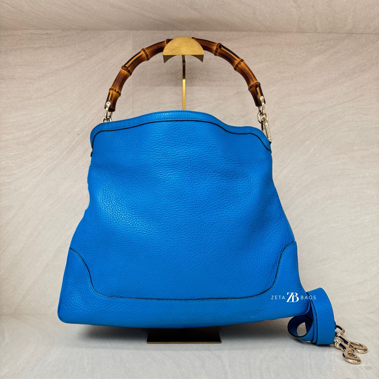 Gucci Diana Bamboo Handle Blue Pebbled