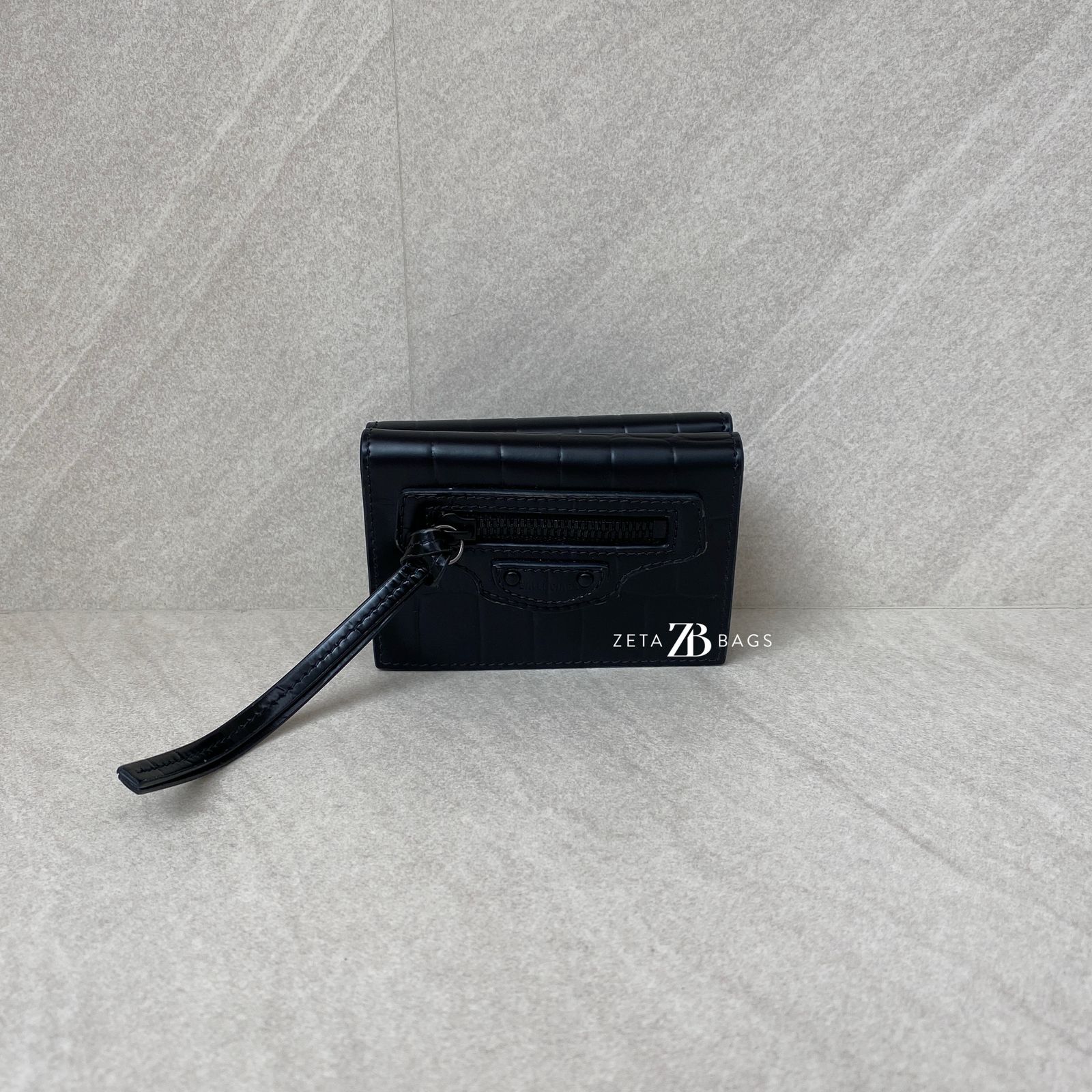 Balenciaga Neo Classic Trifold Croco Embossed Black SHW