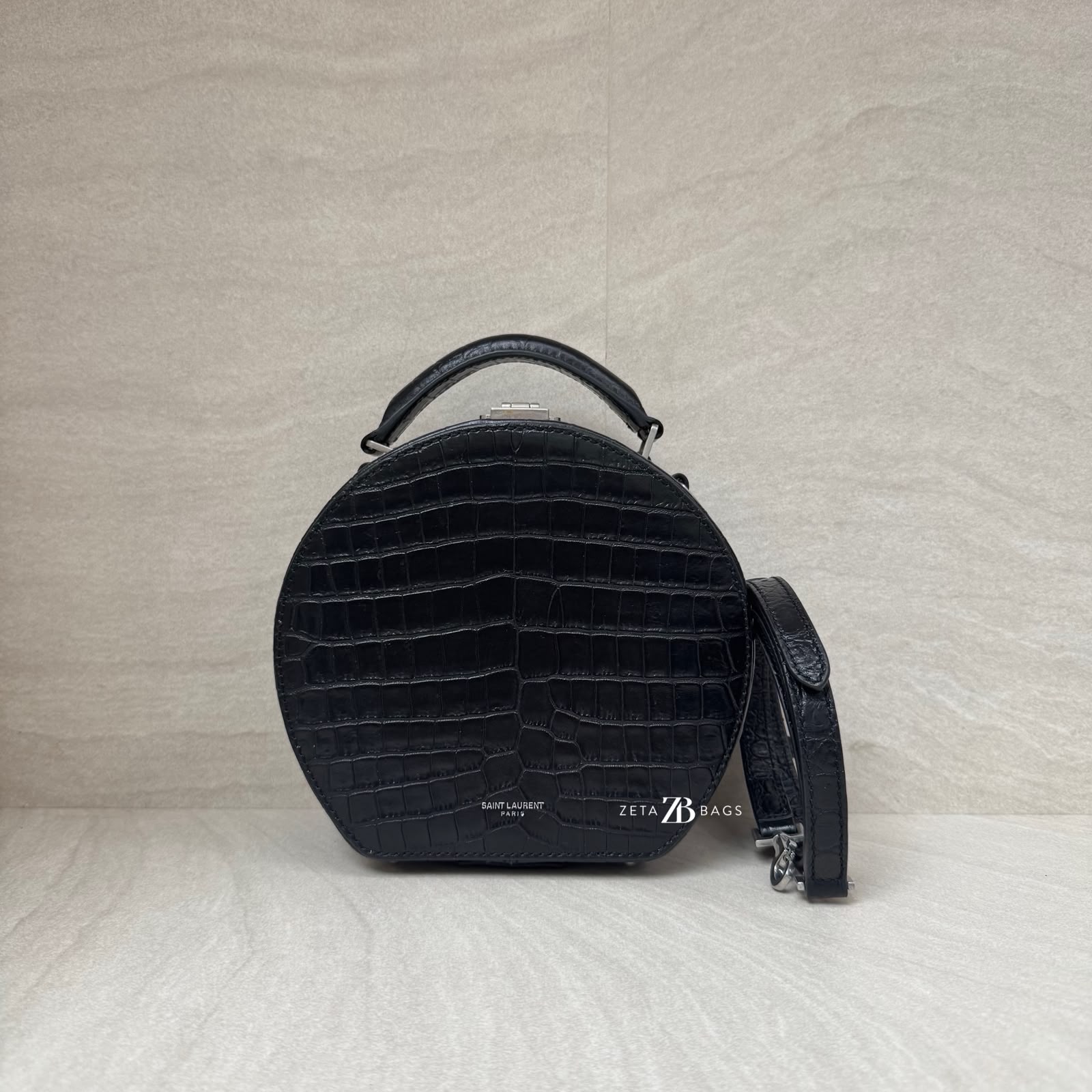 Saint Laurent Mica Hatbox Black Croco Embossed SHW