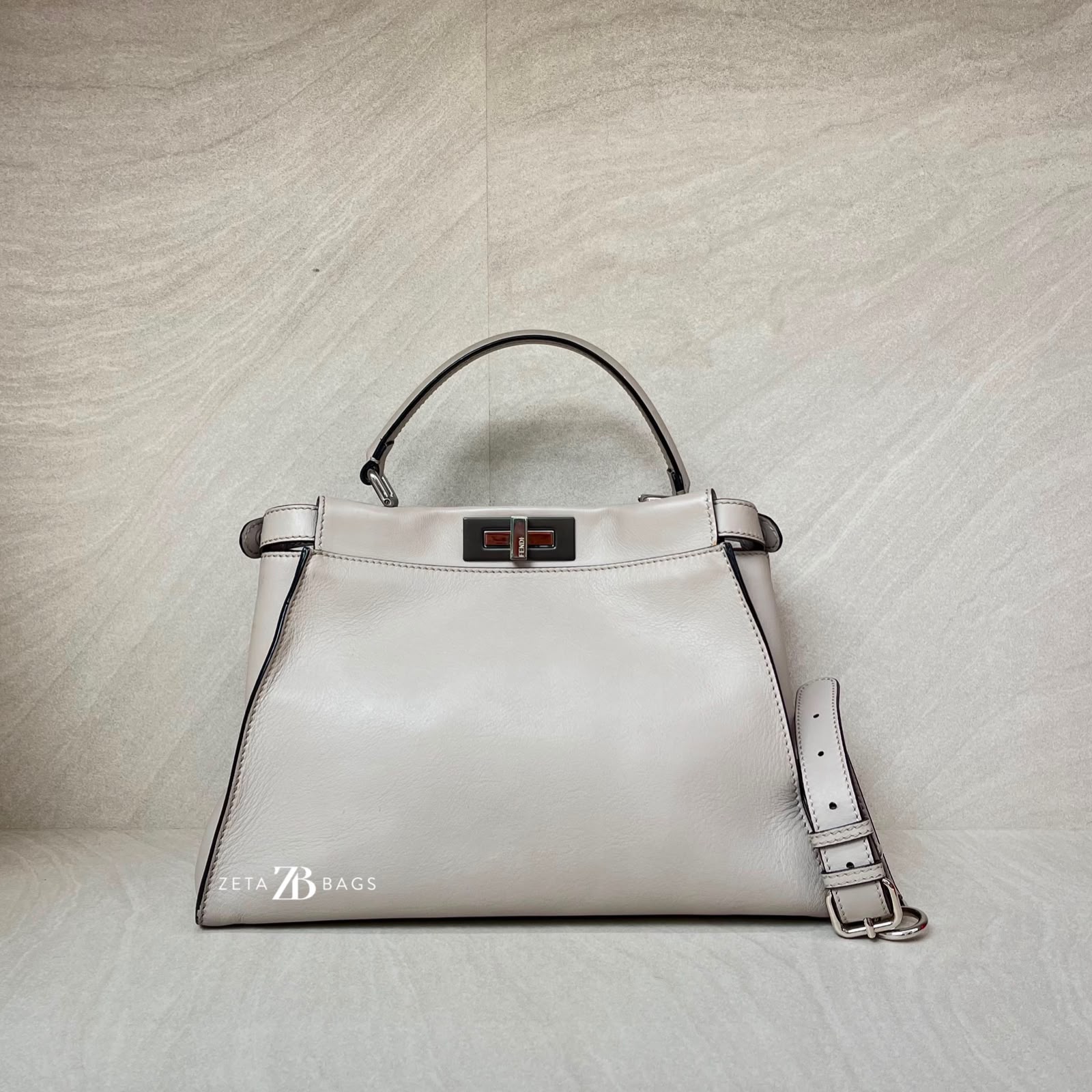Fendi Peekaboo Medium Light Grey Bordeaux SHW