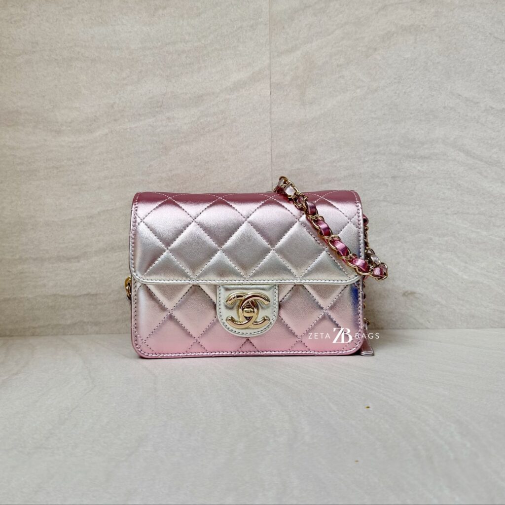 Chanel Mini Flap Bag Iridescent Pink Silver GHW