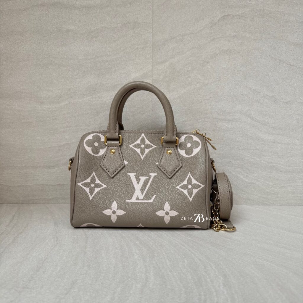 Louis Vuitton Speedy Bandou 20 Monogram Empreinte Tourterelle Creme GHW