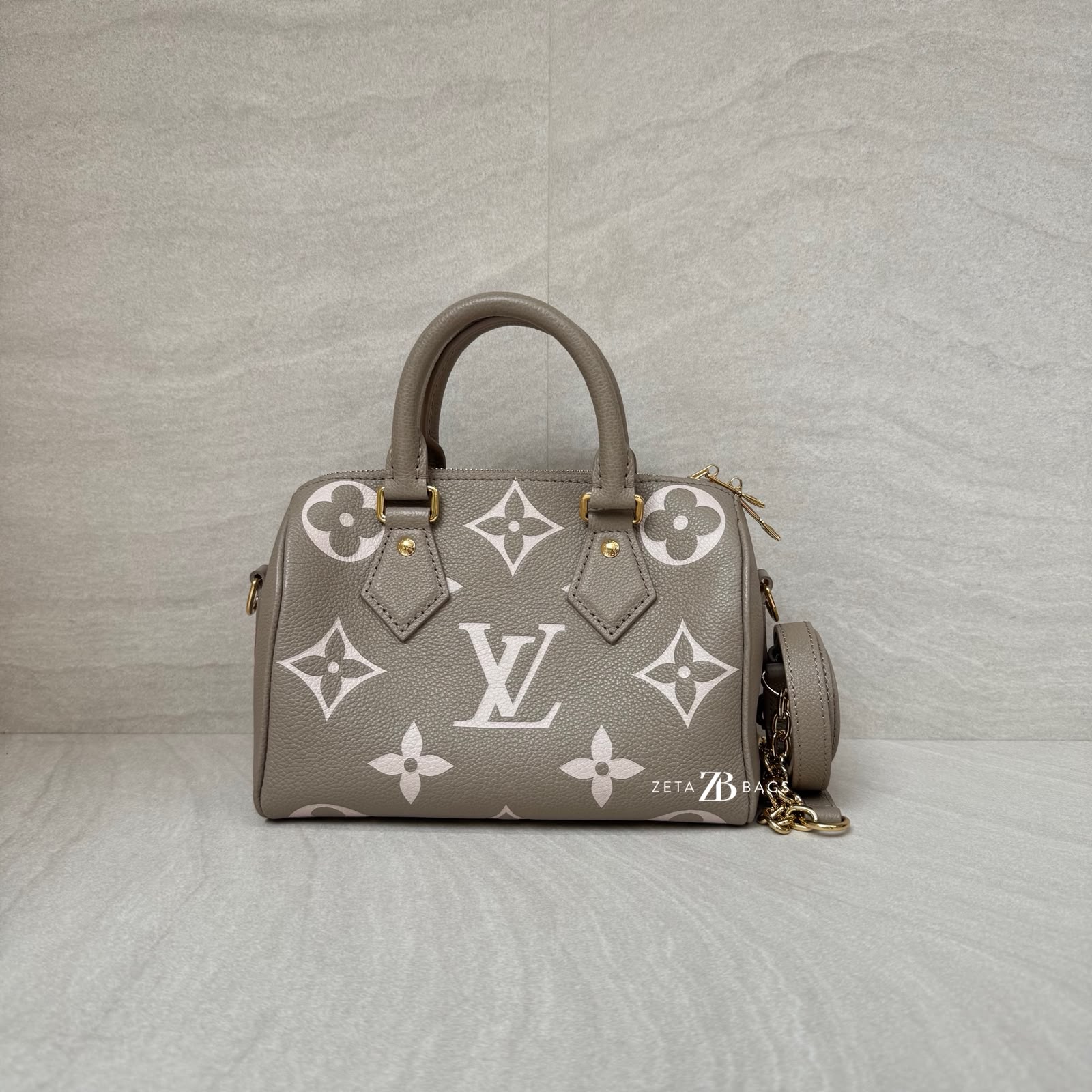 Louis Vuitton Speedy Bandou 20 Monogram Empreinte Tourterelle Creme GHW