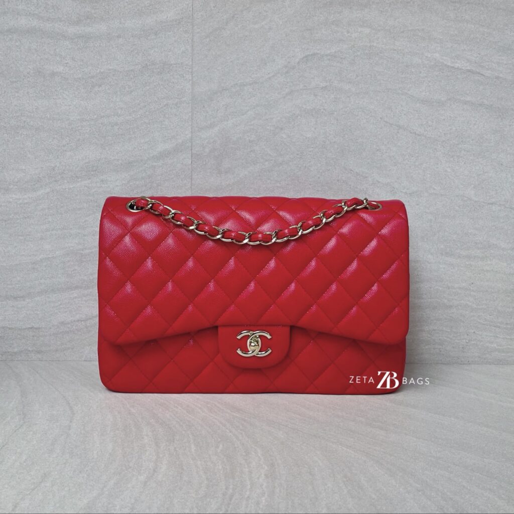 Chanel Jumbo Classic D Flap Caviar Red GHW