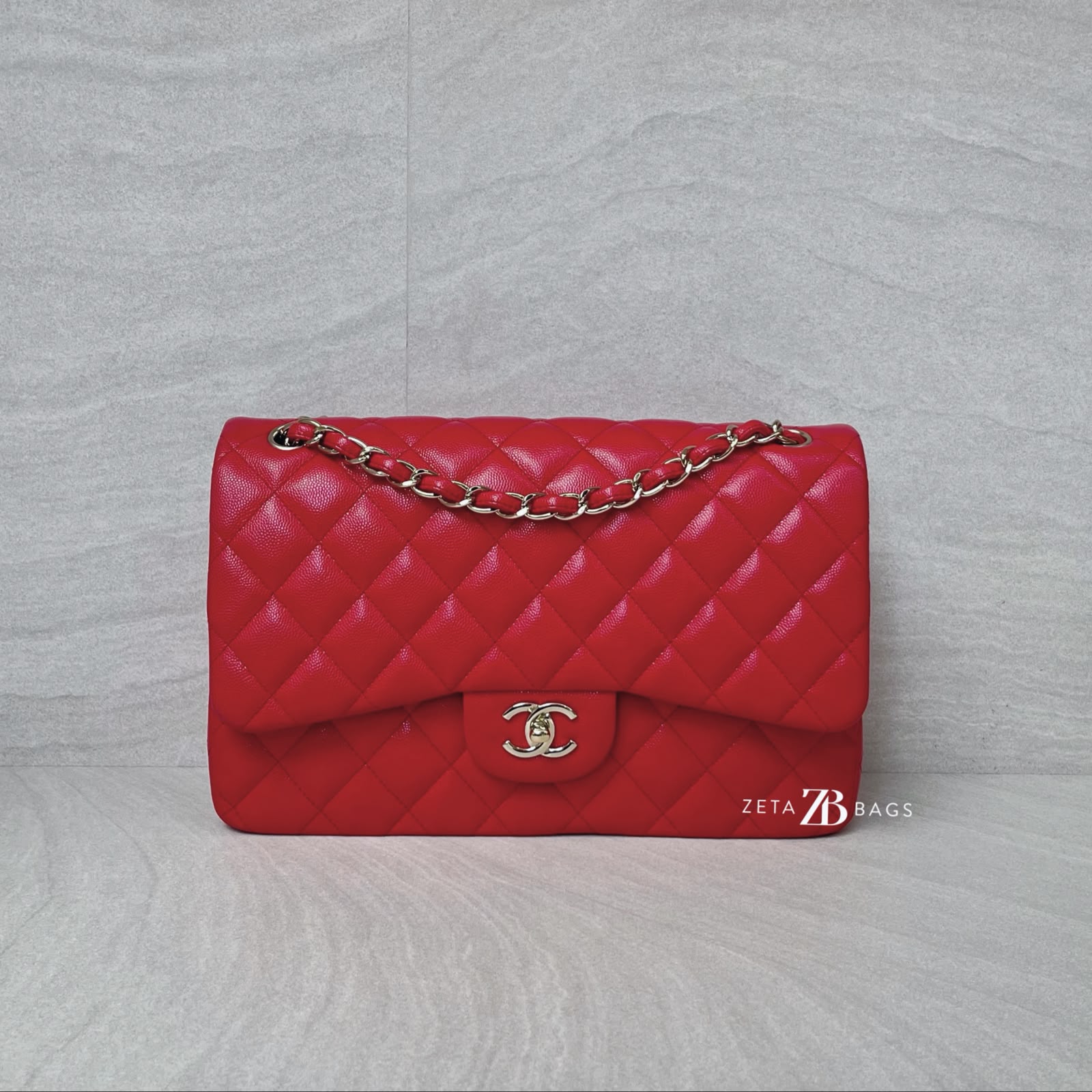 Chanel Jumbo Classic D Flap Caviar Red GHW