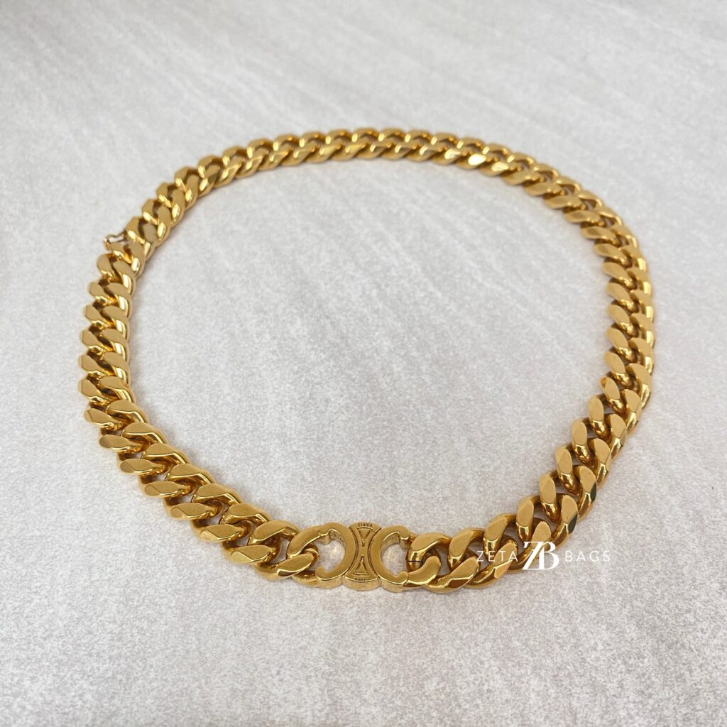 Celine Triomphe Gourmette Necklace Gold