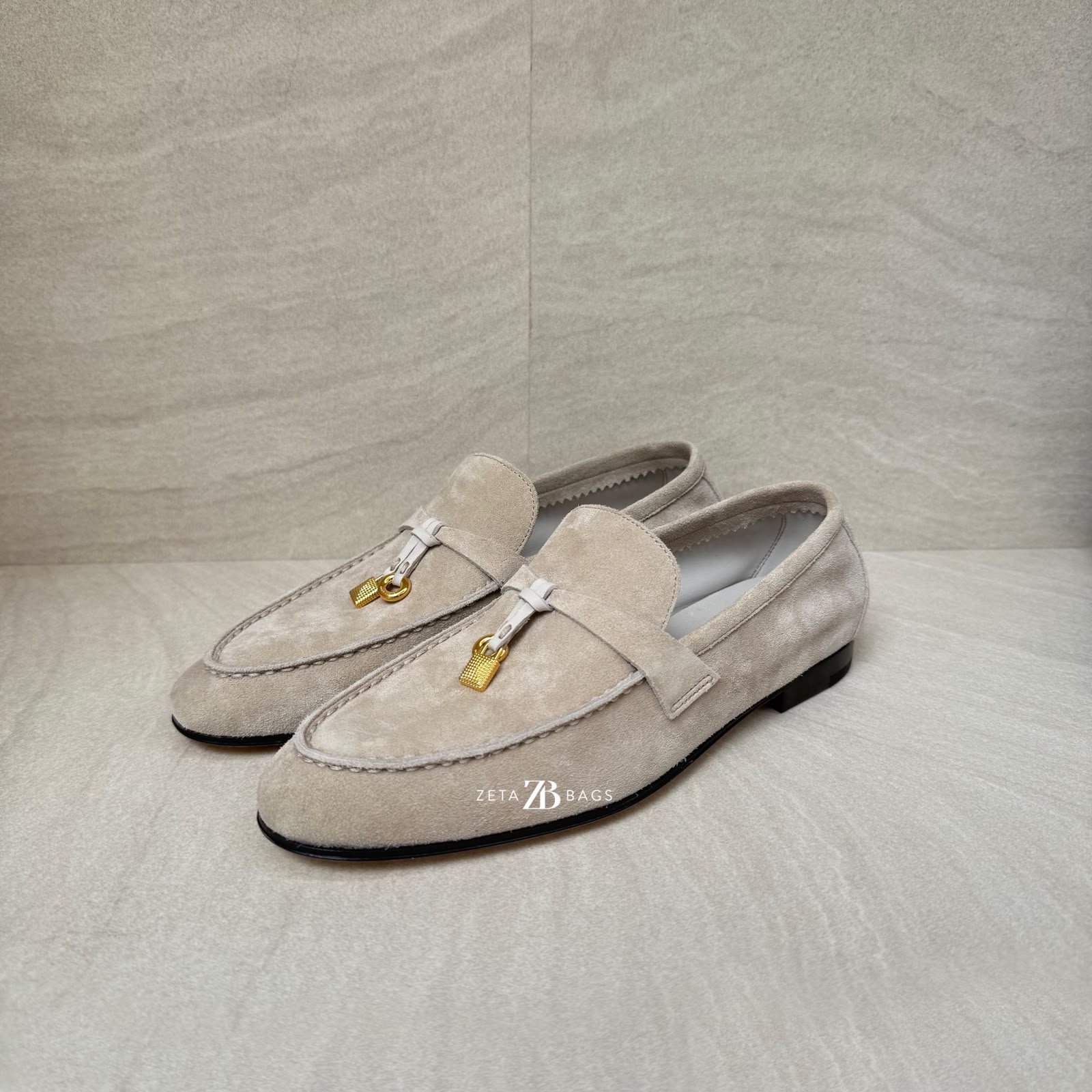Loro Piana Joan Charms Loafer Suede Sunrise Clouds GHW
