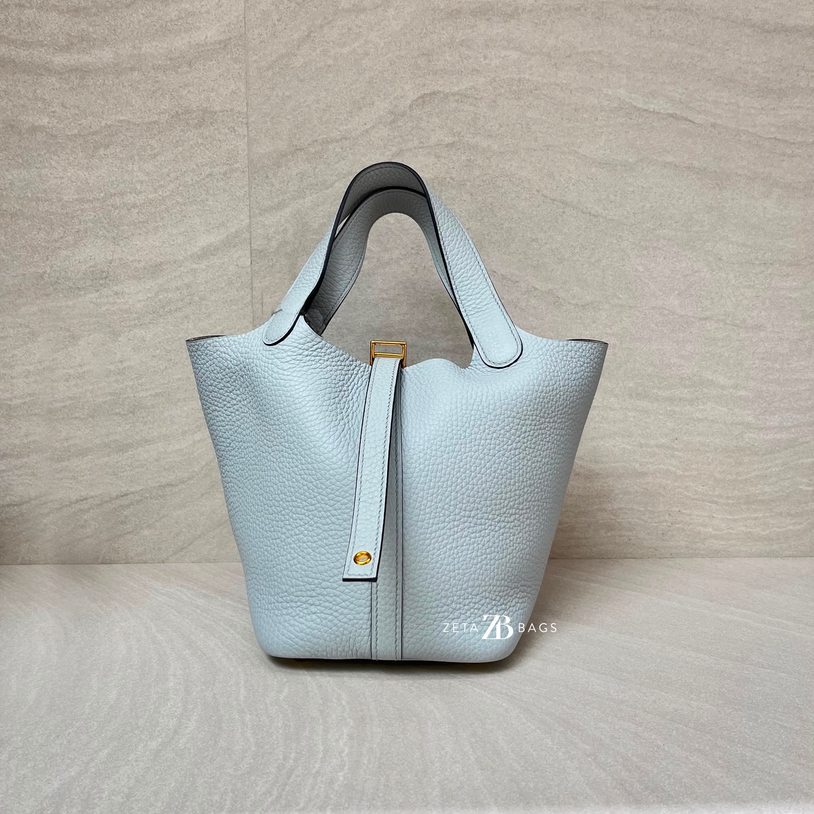 Hermes Picotin 18 Clemence Bleu Pale GHW