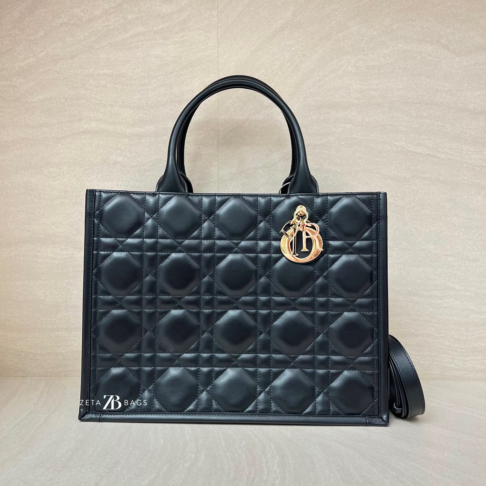 Dior Medium Book Tote Macrocannage Calfskin Black GHW