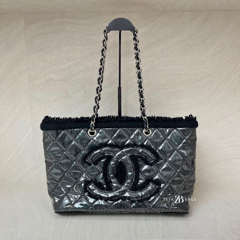Chanel Funny Tweed Tote Transparent Vinyl Fur Black SHW