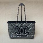 Chanel Funny Tweed Tote Transparent Vinyl Fur Black SHW