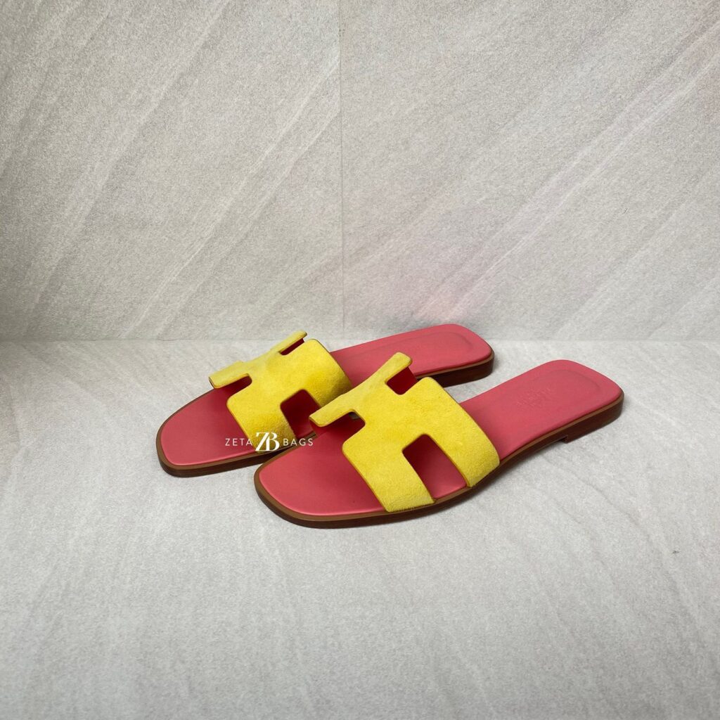 Hermes Oran Yellow Suede Pink Sole