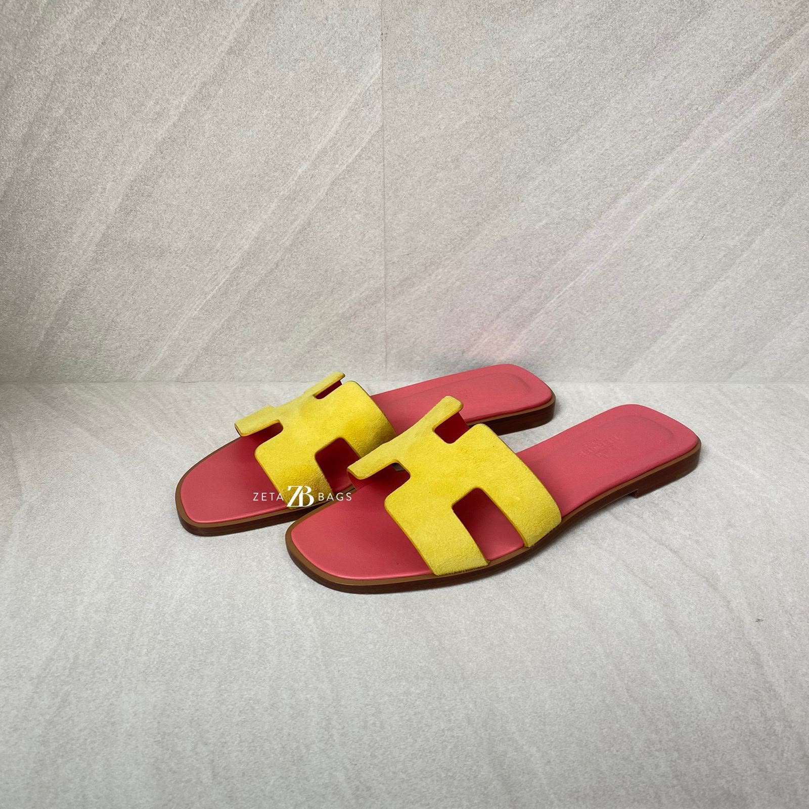 Hermes Oran Yellow Suede Pink Sole