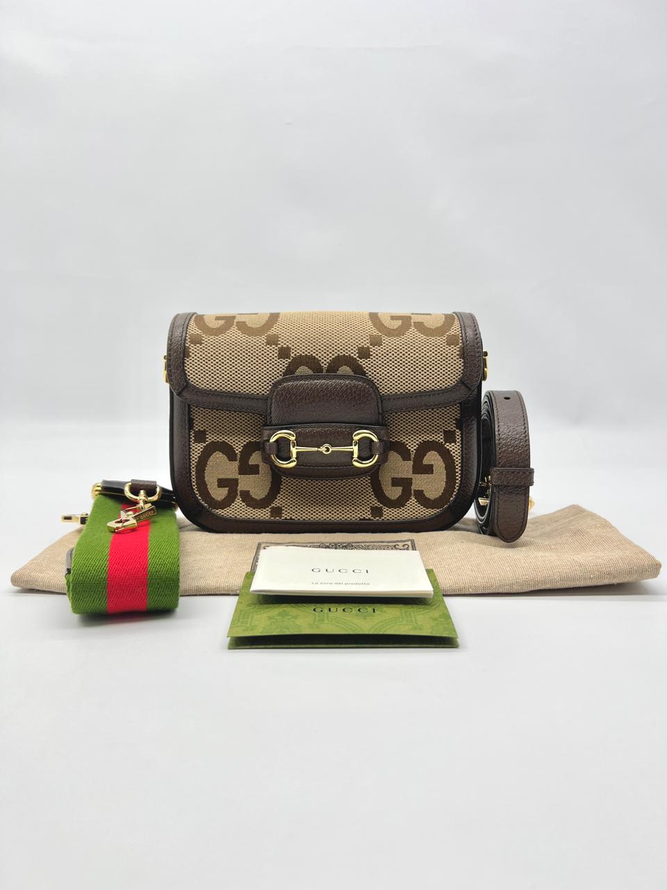 Gucci Horsebit Mini Web Camel Ebony New Acero Gold Hardware