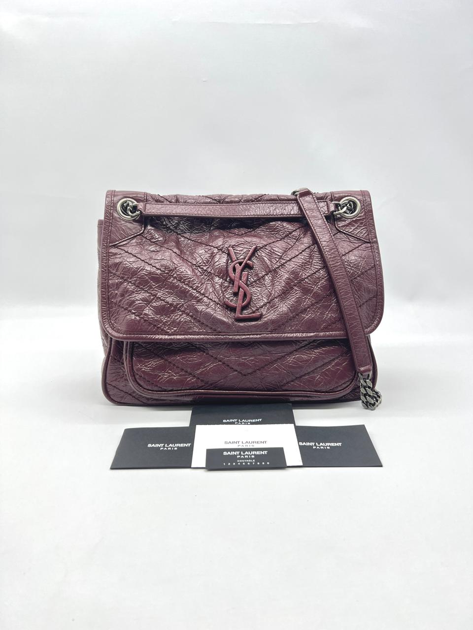 Saint Laurent Niki Medium Calfskin Burgundy Ruthenium Hardware