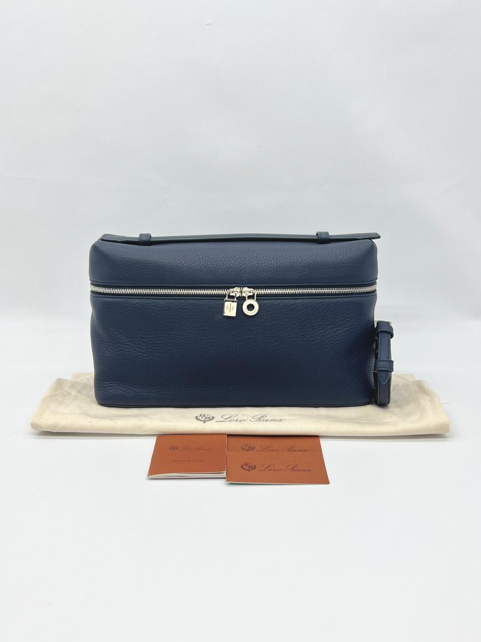 Loro Piana Extra Pocket L27 Grained Dark Navy Silver Hardware