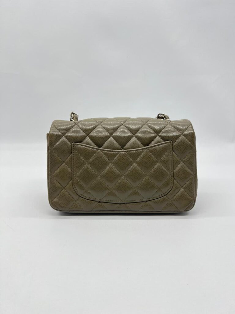 Chanel Mini Rectangular S Flap Caviar Khaki Silver Hardware