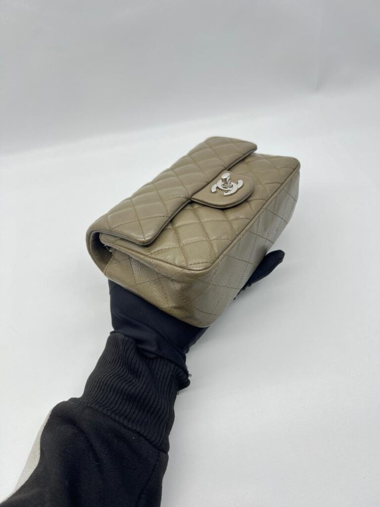 Chanel Mini Rectangular S Flap Caviar Khaki Silver Hardware