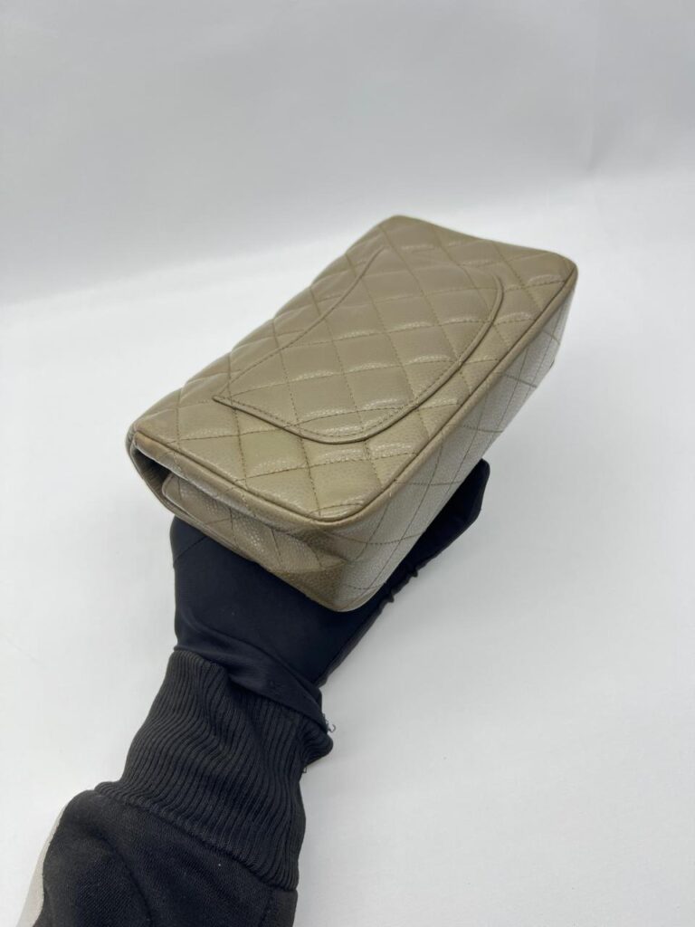 Chanel Mini Rectangular S Flap Caviar Khaki Silver Hardware