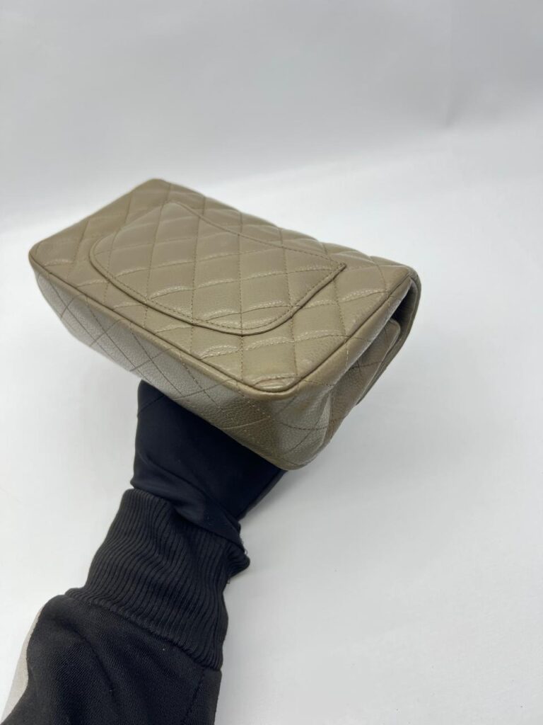 Chanel Mini Rectangular S Flap Caviar Khaki Silver Hardware