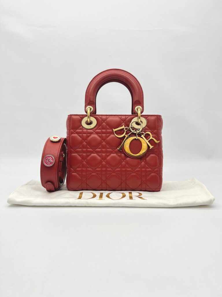 Dior Lady D Small Lambskin Red Gold Hardware