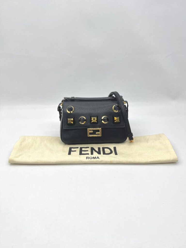 Fendi Double Baguette Studded Micro Black Gold Hardware