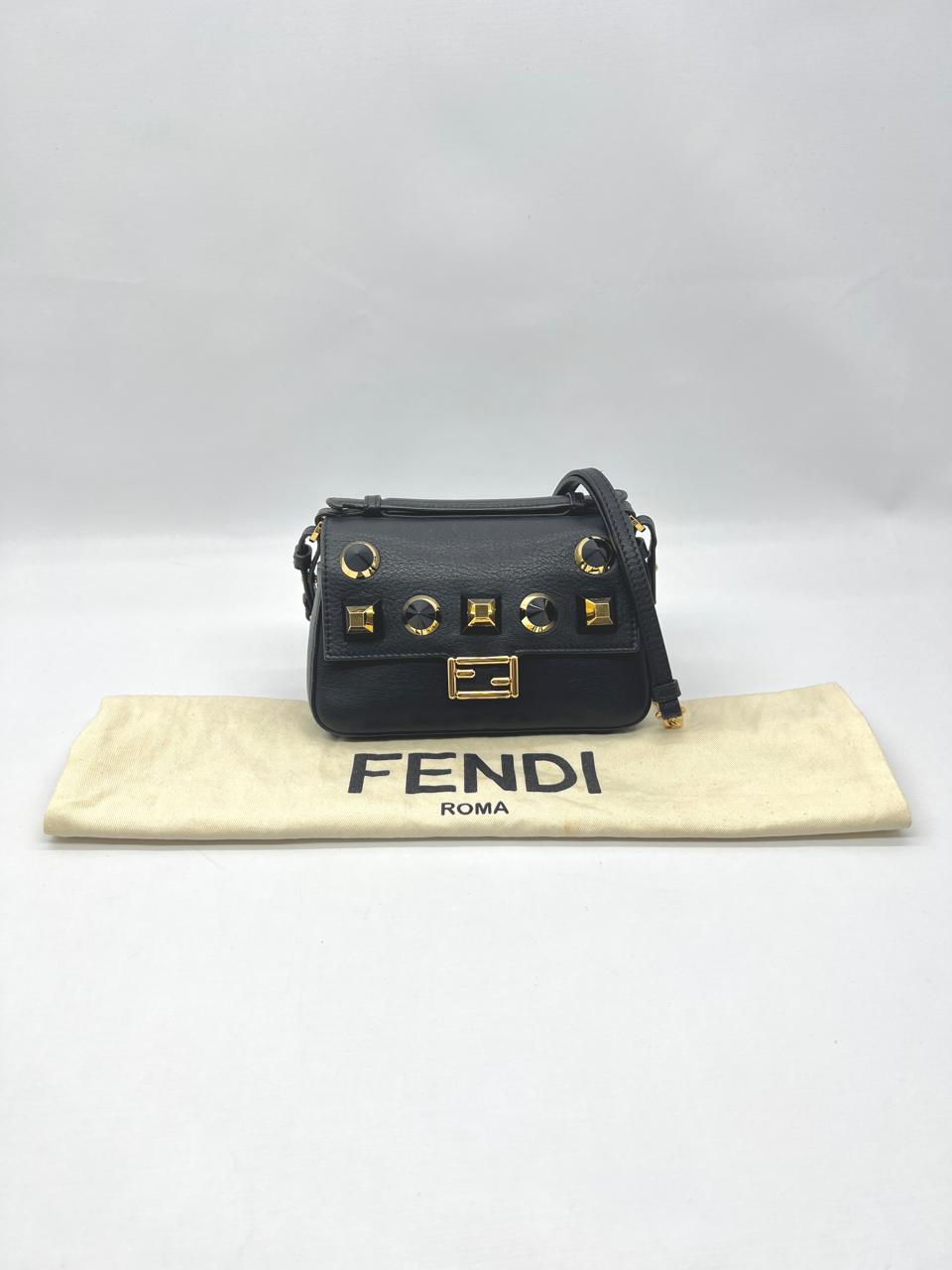 Fendi Double Baguette Studded Micro Black Gold Hardware