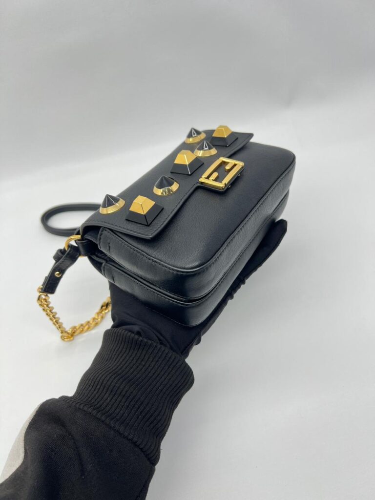 Fendi Double Baguette Studded Micro Black Gold Hardware
