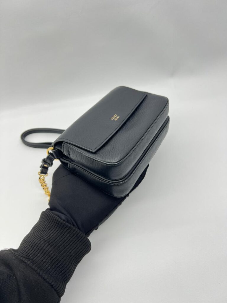 Fendi Double Baguette Studded Micro Black Gold Hardware