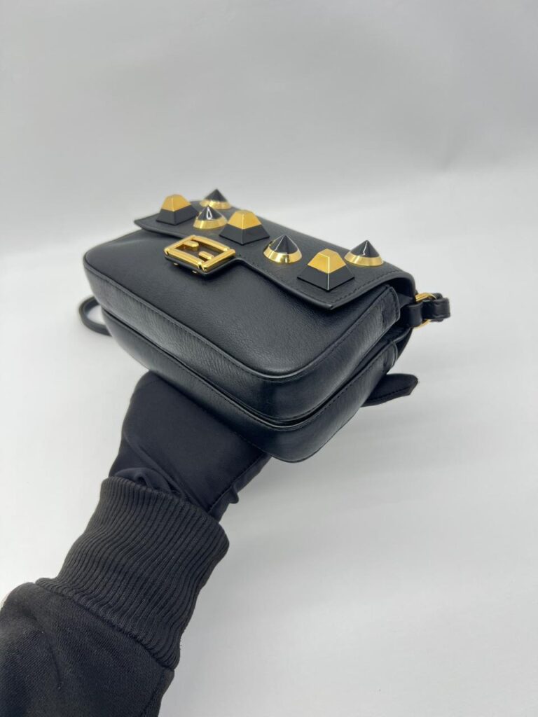 Fendi Double Baguette Studded Micro Black Gold Hardware
