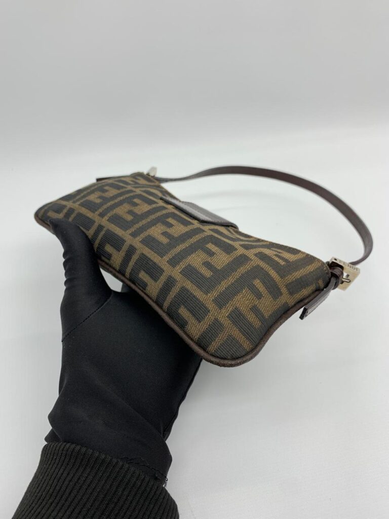 Fendi Pochette Flap Tobacco Zucca Canvas Brown Silver Hardware