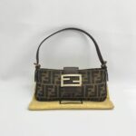 Fendi Pochette Flap Tobacco Zucca Canvas Brown Silver Hardware