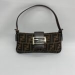 Fendi Pochette Flap Tobacco Zucca Canvas Brown Silver Hardware