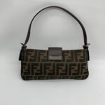 Fendi Pochette Flap Tobacco Zucca Canvas Brown Silver Hardware