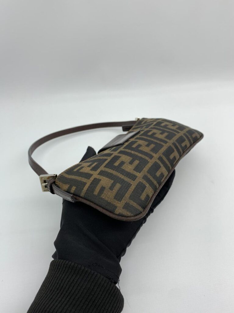 Fendi Pochette Flap Tobacco Zucca Canvas Brown Silver Hardware