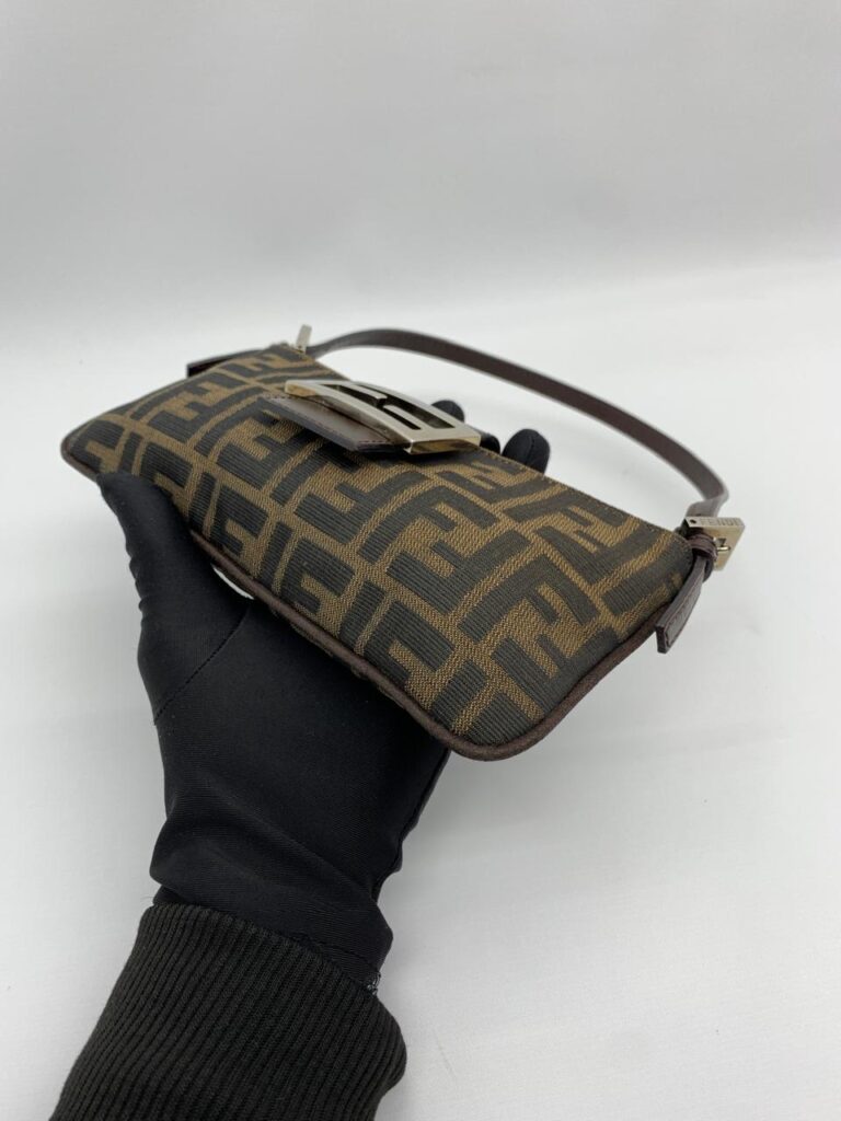 Fendi Pochette Flap Tobacco Zucca Canvas Brown Silver Hardware