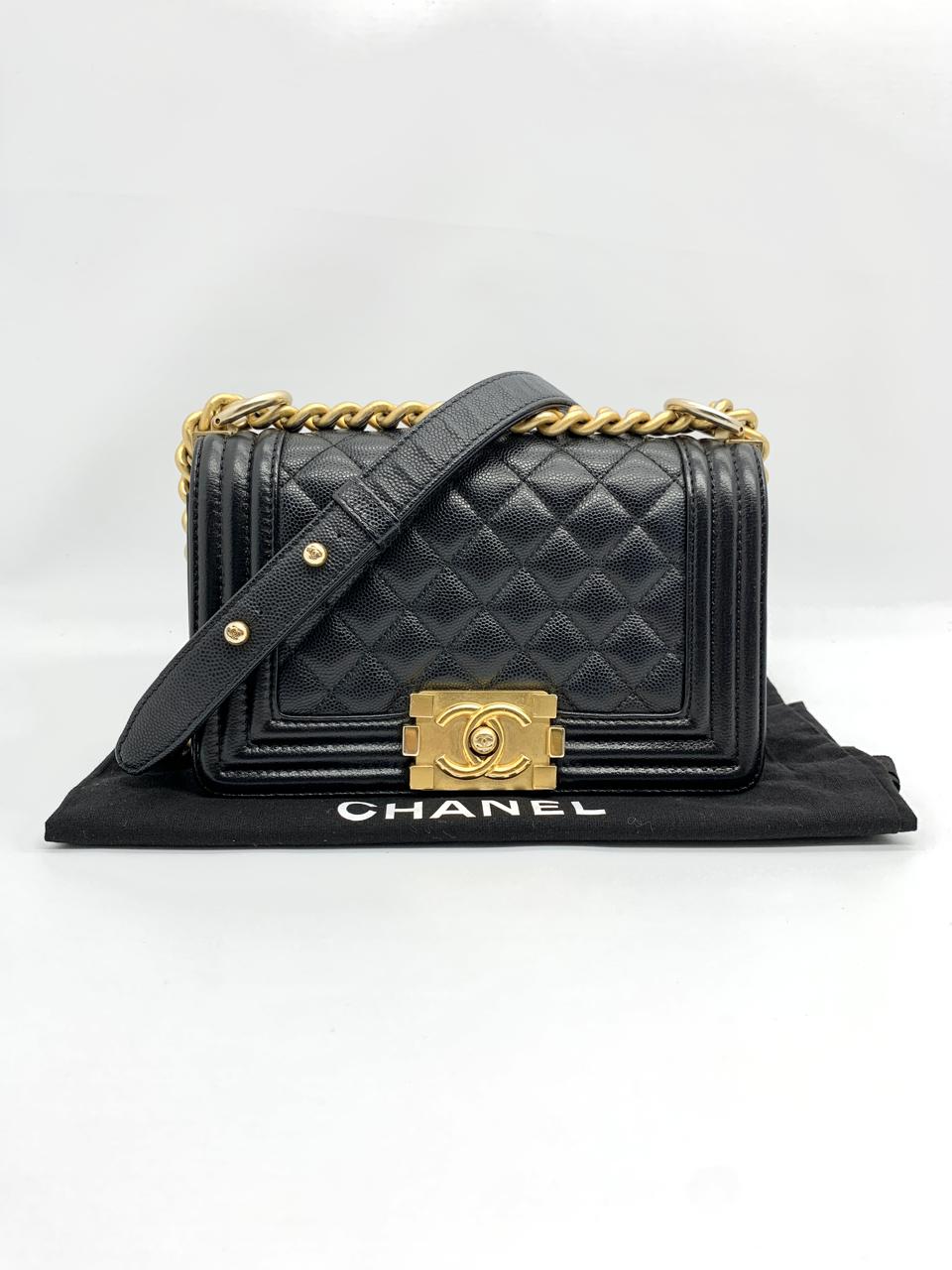 Chanel Boy 20 Caviar Black Gold Hardware