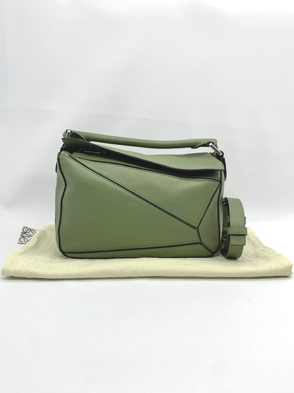 Loewe Puzzle Small Calfskin Avocado Silver Hardware