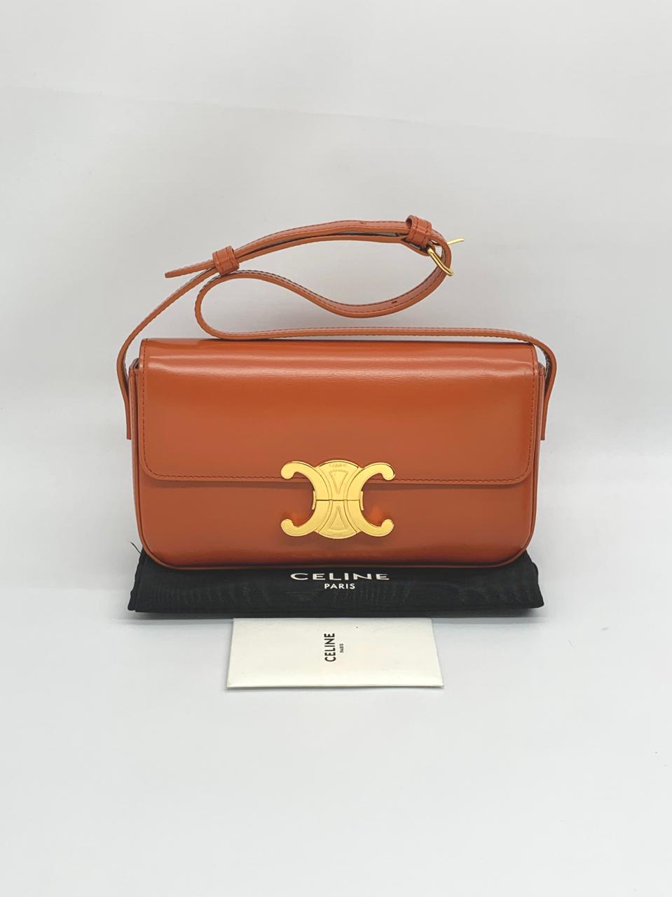 Celine Triomphe East West Shiny Calfskin Cornelin Gold Hardware