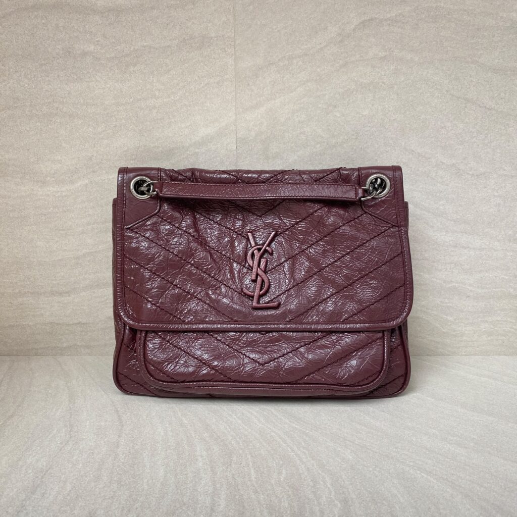 Saint Laurent Niki Medium Calfskin Burgundy Ruthenium Hardware
