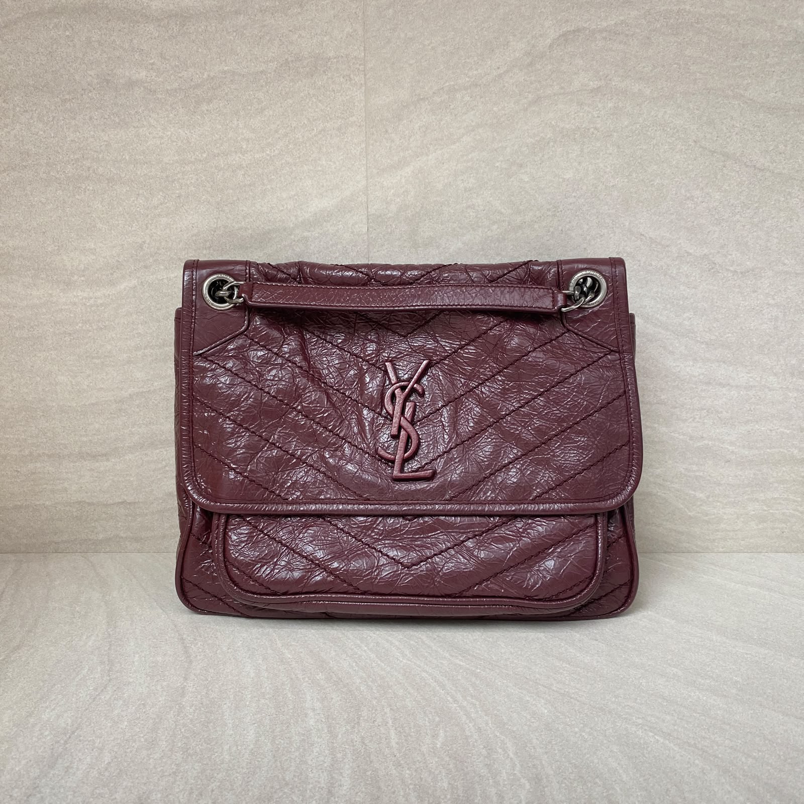 Saint Laurent Niki Medium Calfskin Burgundy Ruthenium Hardware