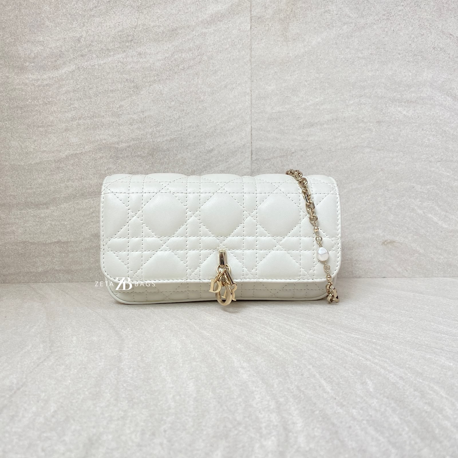 Dior My D Talk Phone Pouch Cannage Lambskin Latte GHW
